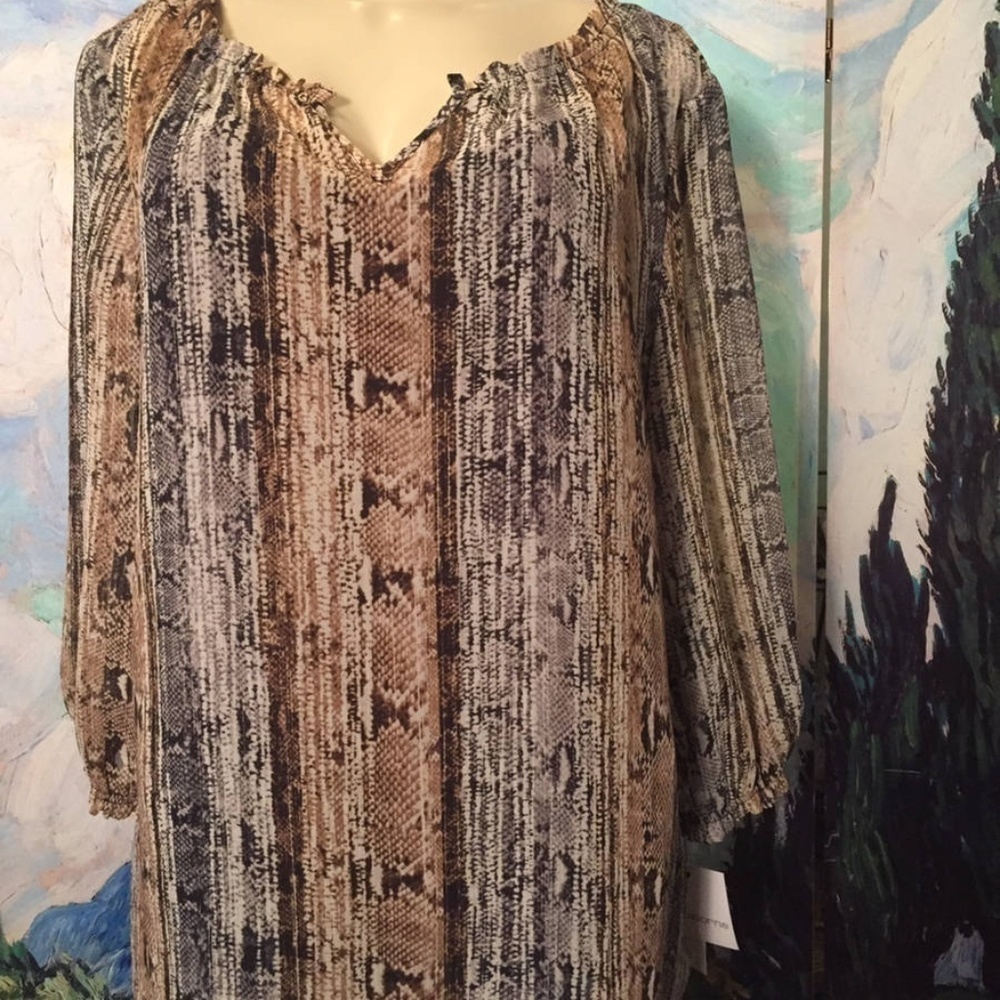 Liz Claiborne L Brown/Gray Print Sheer Lined Top
